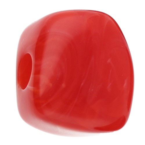 Perle cube irrégulier 15x13 mm en résine opaque - Marbré Rouge x1