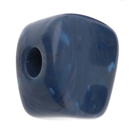 Perle cube irrégulier 15x13 mm en résine opaque - Marbré Bleu jean x1