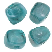 Perle cube irrégulier 15x13 mm en résine opaque - Marbré Bleu x1