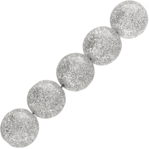 Perles rondes 10 mm en résine transparente - Argenté pailleté x8