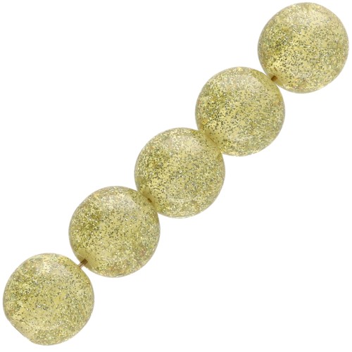 Perles rondes 12 mm en résine transparente - Champagne pailleté x6