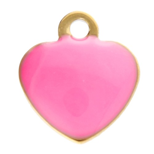 Breloques coeur 5.5x5 mm avec résine époxy - Acier inox 304 Doré - Rose Fluo x4