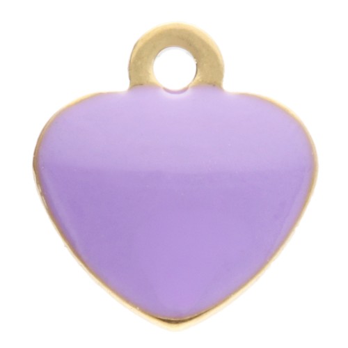 Breloques coeur 5.5x5 mm avec résine époxy - Acier inox 304 Doré - Mauve x4