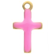 Breloques croix 10x5.5 mm avec résine époxy - Acier inox 304 Doré - Rose fluo x4|raw }}