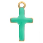 Breloques croix 10x5.5mm avec résine époxy - Acier inox 304 Doré Vert turquoise x4