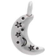 Breloque lune motil étoile et lune 19x10 mm - Placage Argent fin vieilli x1|raw }}