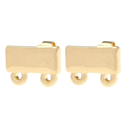 Clous d'oreilles rectangle 7.5x11 mm 2 anneaux - Doré x2
