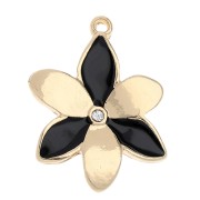Breloque fleur 20x15 mm avec résine époxy et strass - Doré - Noir x1|raw }}