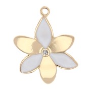 Breloque fleur 20x15 mm avec résine époxy et strass - Doré - Blanc x1