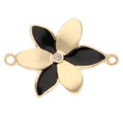Intercalaire fleur 21.5x15 mm avec résine époxy et strass - Doré - Noir x1|raw }}
