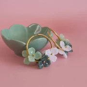 Pendentif fleur 23.5 mm en acétate - Marbré Turquoise x1