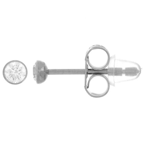 Clous d'oreilles ronds 3 mm avec oxyde de zirconium - Acier inox 304 x2