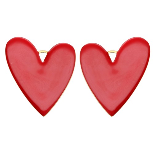 Pendentifs coeur 38x30 mm avec résine époxy - Acier inoxydable 304 Doré - Rouge x2