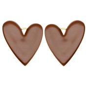 Pendentifs coeur 38x30 mm avec résine époxy - Acier inox 304 Doré - Marron x2|raw }}