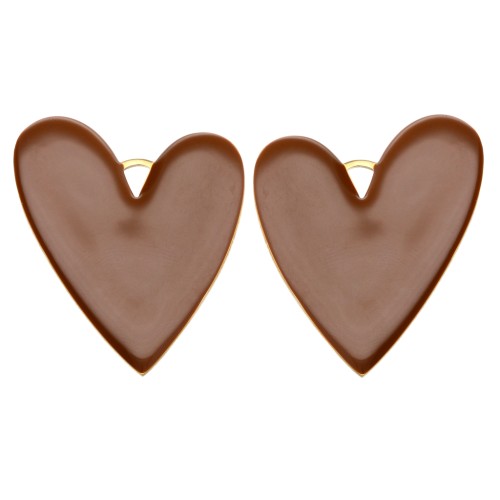 Pendentifs coeur 38x30 mm avec résine époxy - Acier inox 304 Doré - Marron x2