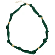 Collier tissu noué avec perles en acier inoxydable 304 Doré - Vert forêt x47cm