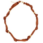 Collier tissu noué avec perles en acier inoxydable 304 Doré Marron clair x47cm