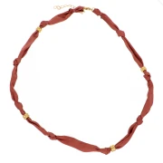 Collier tissu noué avec perles en acier inoxydable 304 Doré - Noisette x47cm