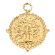 Pendentif rond 19 mm motif arbre de vie - Acier inoxydable 304 Doré x1