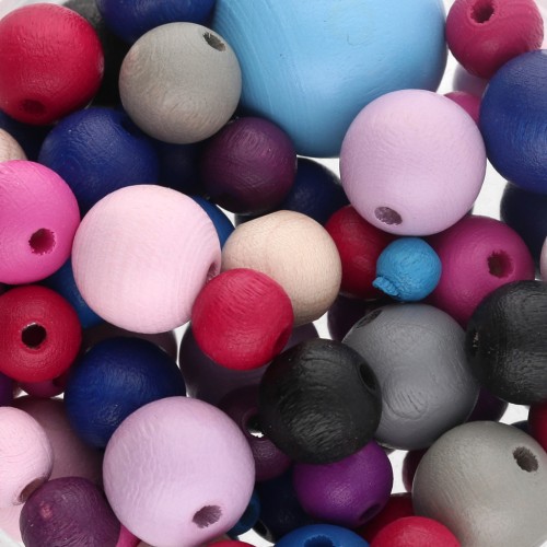 Assortiment de perles en bois - Bleu - Rose x50g