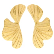 Boucles d'oreilles feuilles martelées 50x28 mm - Acier inoxydable 304L Doré x2