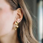 Boucles d'oreilles pétales martelées 40x16 mm - Acier inoxydable 304L Doré x2