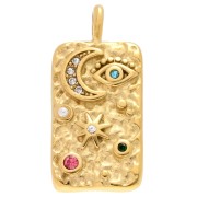 Pendentif rectangle 28x13mm symboles en strass - Acier inox 304 Doré - Multicolore|raw }}