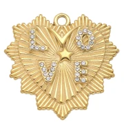 Pendentif coeur 29x30 mm motif Love avec strass - Acier inoxydable 304L Doré x1