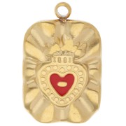Pendentif rectangle 18x11 mm Coeur Ex-voto époxy - Acier inox 304L Doré - Rouge|raw }}