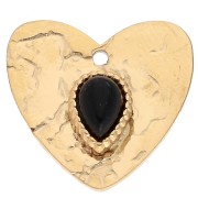 Pendentif coeur martelé 17x18 mm - cabochon en verre Acier inox 304 Doré - Noir x1|raw }}