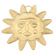 Pendentif soleil 46x49 mm - motif visage - Acier inoxydable 304L Doré x1|raw }}