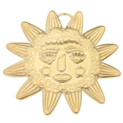 Pendentif soleil 46x49 mm - motif visage - Acier inoxydable 304L Doré x1