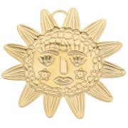 Pendentif soleil 46x49 mm - motif visage - Acier inoxydable 304L Doré x1