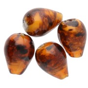 Perles poires 15x11 mm en verre - Marbré Marron - Pailleté x4