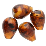 Perles poires 15x11 mm en verre - Marbré Marron - Pailleté x4