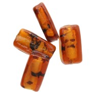 Perles rectangle 19.5x10 mm en verre - Marbré Marron - Pailleté doré x4