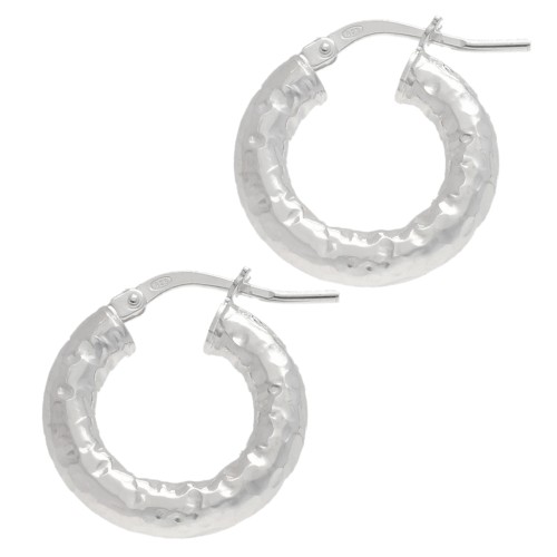 Créoles rondes martelées 18 mm - Fil 4 mm - Argent 925 x2