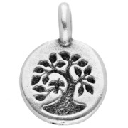 Breloque ronde 12 mm - motif arbre de vie - Placage Argent fin vieilli x1|raw }}