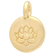 Breloque ronde 12 mm - motif fleur de lotus - Doré à l'or fin x1