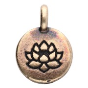 Breloque ronde 12 mm - motif fleur de lotus - Bronze x1|raw }}