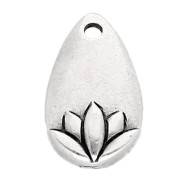 Breloque goutte 13x8 mm - motif fleur de lotus - Placage Argent fin vieilli x1|raw }}