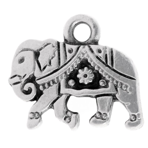 Breloque éléphant 12x14 mm - Placage Argent fin vieilli x1