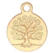 Breloque ronde 15.5 mm - motif arbre de vie - Doré à l'or fin x1|raw }}