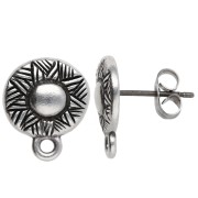 Clous d'oreilles rond irrégulier ethnique 12 mm - Placage Argent fin vieilli x2