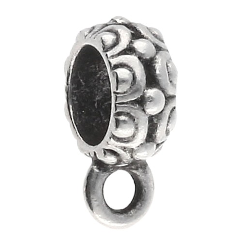 Poussoir texturé attache breloque pour cordon 6 mm - Placage Argent fin vieilli x1