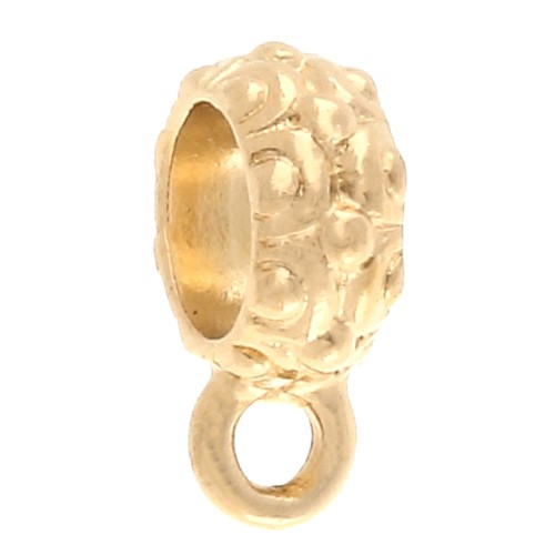 Poussoir texturé attache breloque pour cordon 6 mm - Doré à l'or fin x1