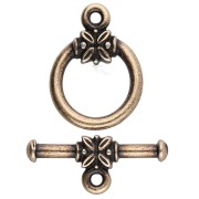 Fermoir T rond 16 mm - motif fleur - Bronze x1