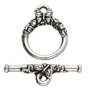 Fermoir T rond 15 mm - motif papillon - Placage Argent fin vieilli x1