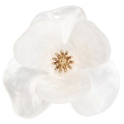 Pendentifs fleur en relief 40 mm en Acrylique Acier inox Doré Blanc marbré x2