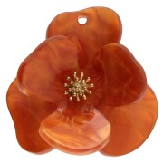 Pendentifs fleur en relief 40 mm en Acrylique Acier inox Doré Orange marbré x2|raw }}